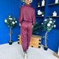 Barbara Detailed Top & Trouser Set Burgundy