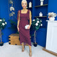 Jovi Tie Shoulder Square Neck Midi Dress Polka Berry
