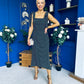 Jovi Tie Shoulder Square Neck Midi Dress Polka Black