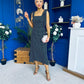 Jovi Tie Shoulder Square Neck Midi Dress Polka Black