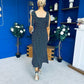 Jovi Tie Shoulder Square Neck Midi Dress Polka Black