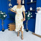 Heidi Square Neck Ruched Midi Dress Floral Yellow
