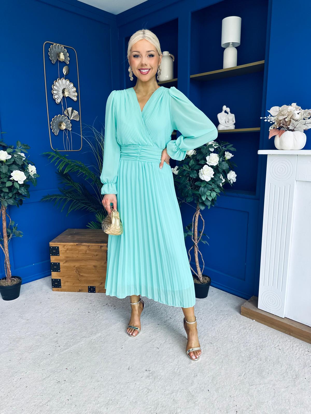 Casey Pleated Occasion Midi Dress Pastel Green