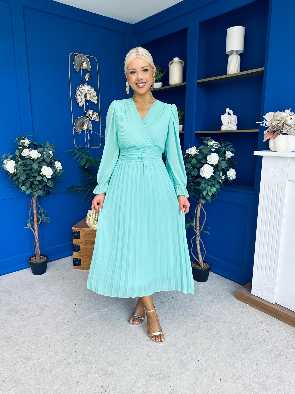 Casey Pleated Occasion Midi Dress Pastel Green