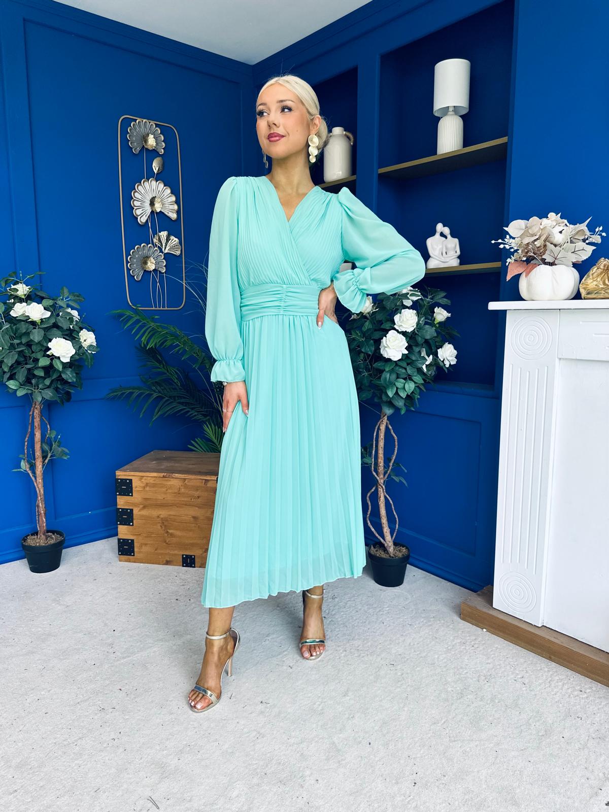 Casey Pleated Occasion Midi Dress Pastel Green