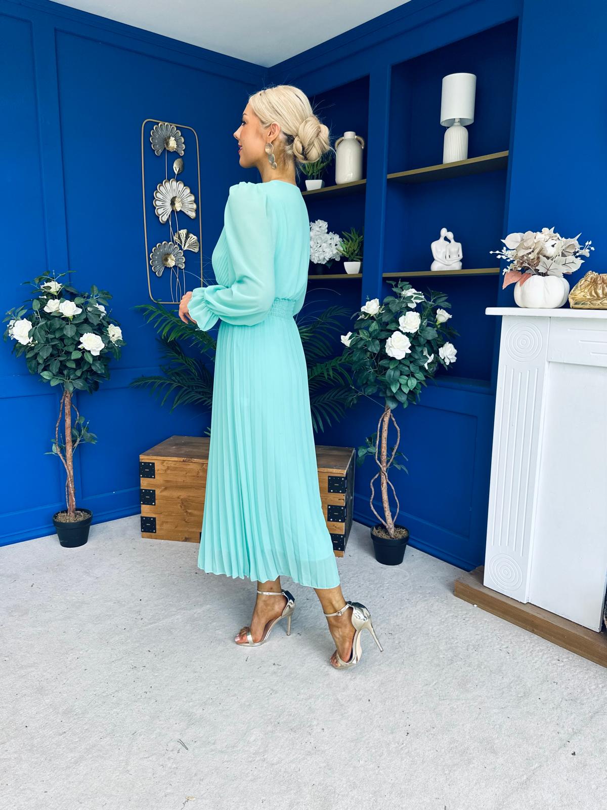 Casey Pleated Occasion Midi Dress Pastel Green