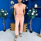 Marissa Short Sleeve Denim Jumpsuit Peach
