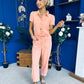 Marissa Short Sleeve Denim Jumpsuit Peach