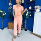 Marissa Short Sleeve Denim Jumpsuit Peach