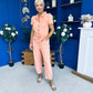 Marissa Short Sleeve Denim Jumpsuit Peach