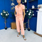 Marissa Short Sleeve Denim Jumpsuit Peach