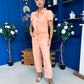 Marissa Short Sleeve Denim Jumpsuit Peach