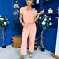 Marissa Short Sleeve Denim Jumpsuit Peach