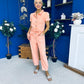 Marissa Short Sleeve Denim Jumpsuit Peach