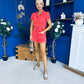 Riley Short Sleeve Denim Playsuit Coral