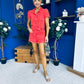 Riley Short Sleeve Denim Playsuit Coral