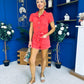 Riley Short Sleeve Denim Playsuit Coral