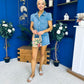 Riley Short Sleeve Denim Playsuit Blue