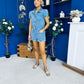 Riley Short Sleeve Denim Playsuit Blue