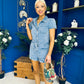 Riley Short Sleeve Denim Playsuit Blue