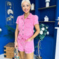 Riley Short Sleeve Denim Playsuit Pink