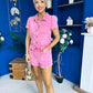 Riley Short Sleeve Denim Playsuit Pink