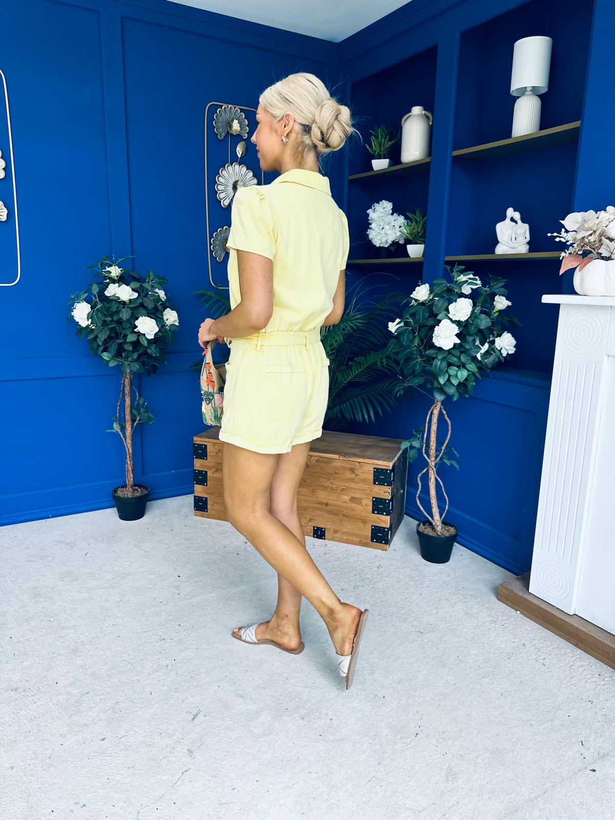 Riley Short Sleeve Denim Playsuit Yellow