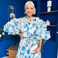 Verona Frill Sleeve Occasion Dress Floral Blue