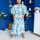 Verona Frill Sleeve Occasion Dress Floral Blue