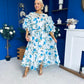 Verona Frill Sleeve Occasion Dress Floral Blue