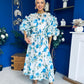 Verona Frill Sleeve Occasion Dress Floral Blue