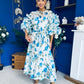 Verona Frill Sleeve Occasion Dress Floral Blue
