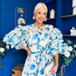Verona Frill Sleeve Occasion Dress Floral Blue