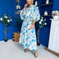 Verona Frill Sleeve Occasion Dress Floral Blue