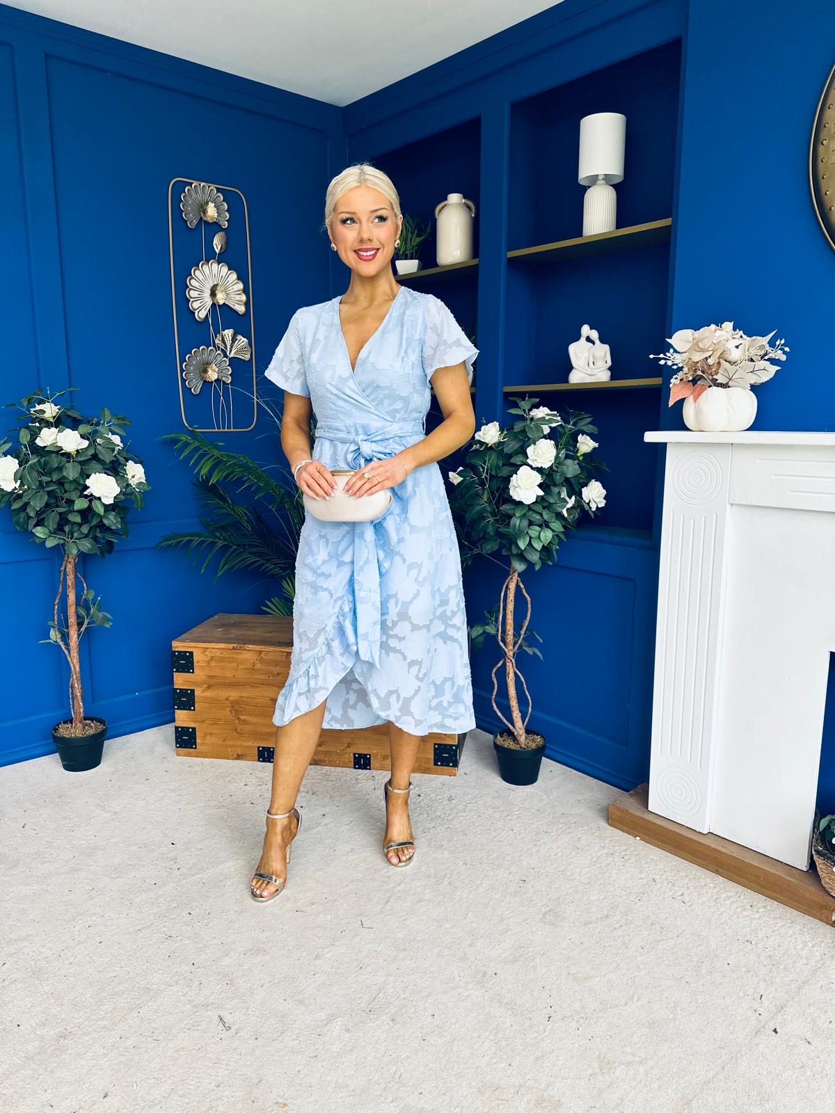 Liana Frill Detail Midi Dress Floral Burnout Blue