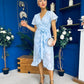 Liana Frill Detail Midi Dress Floral Burnout Blue