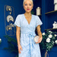 Liana Frill Detail Midi Dress Floral Burnout Blue