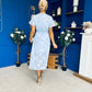 Liana Frill Detail Midi Dress Floral Burnout Blue