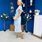 Liana Frill Detail Midi Dress Floral Burnout Blue