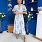 Daisy Twist Detail Midi Dress Floral Blue