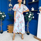 Daisy Twist Detail Midi Dress Floral Blue