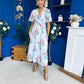 Daisy Twist Detail Midi Dress Floral Blue