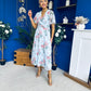 Daisy Twist Detail Midi Dress Floral Blue