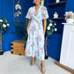 Daisy Twist Detail Midi Dress Floral Blue