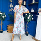 Daisy Twist Detail Midi Dress Floral Blue