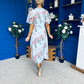 Daisy Twist Detail Midi Dress Floral Blue