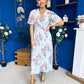 Daisy Twist Detail Midi Dress Floral Blue