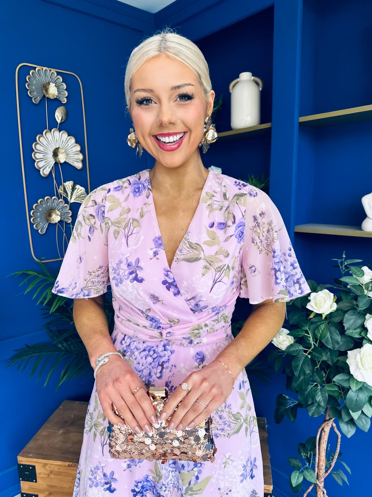 Daisy Twist Detail Midi Dress Floral Lilac
