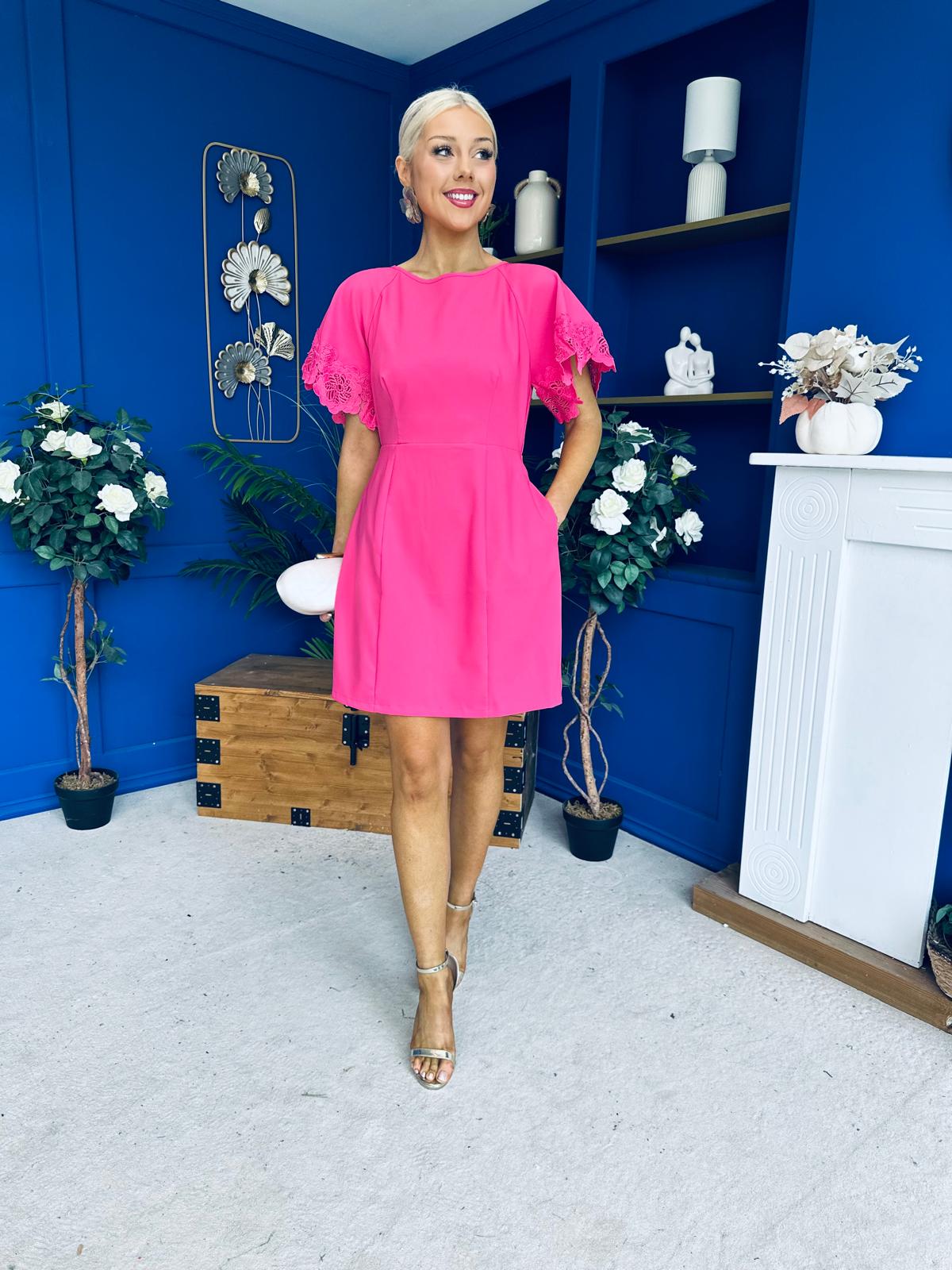 Patzy Lace Trim Mini Dress Hot Pink