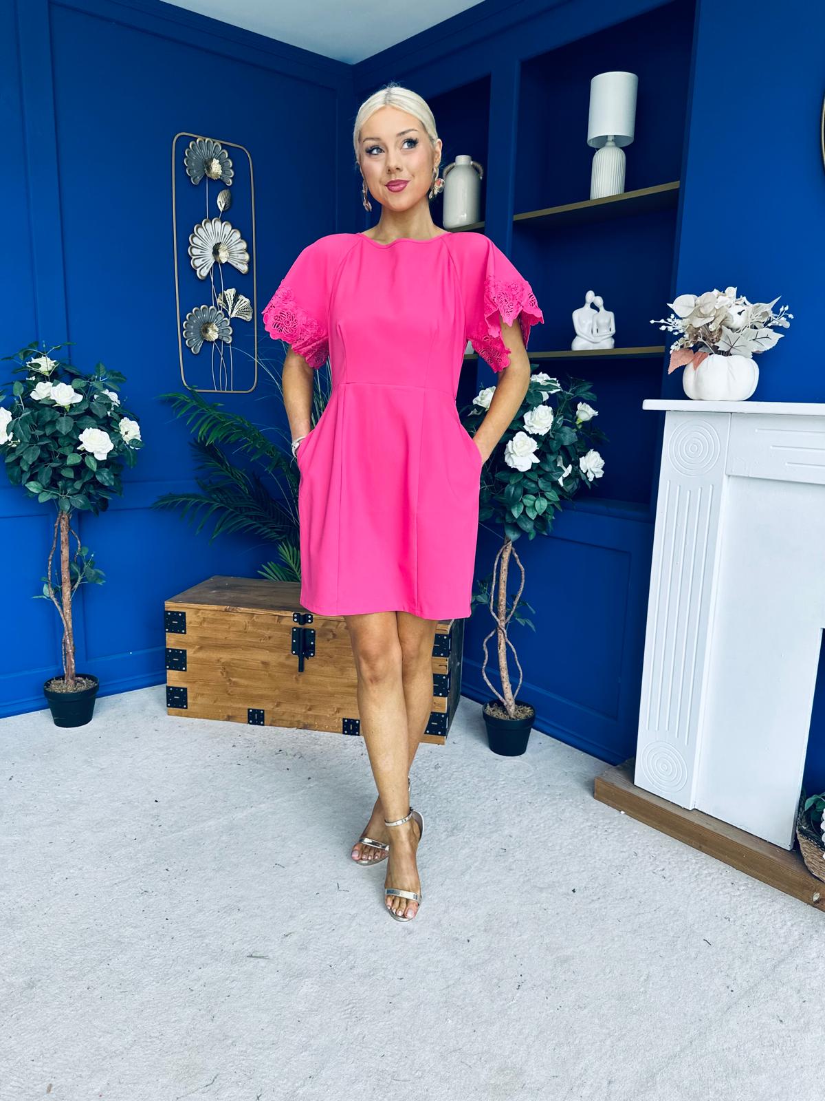 Patzy Lace Trim Mini Dress Hot Pink